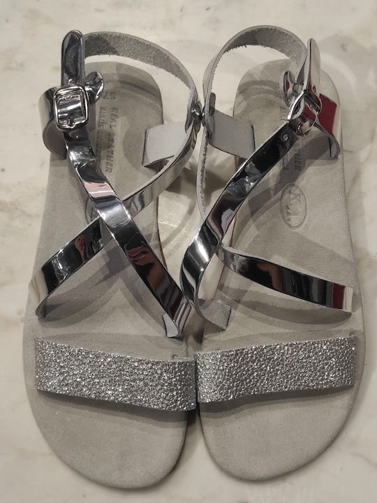 Grey Leather Women's Sandals