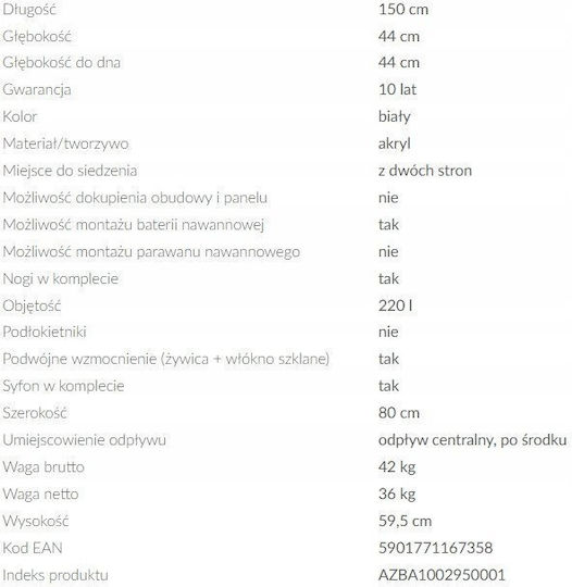 Cersanit Cadă de Colț Acrilică cu Montaj pe Stânga 150x80cm