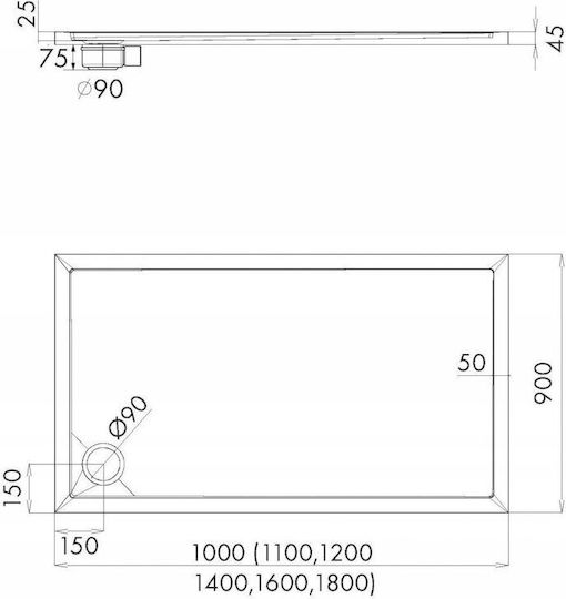 Schedpol Rectangular Acrylic Shower Tray 100x90cm White