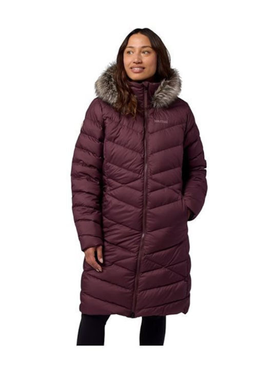 Μακρύ Γυναικείο Puffer Μπουφάν για Χειμώνα Black Plum