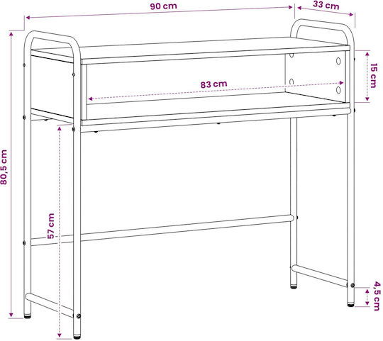 Konsolentisch aus Holz und Metall Grau L90xB33xH80,5 cm