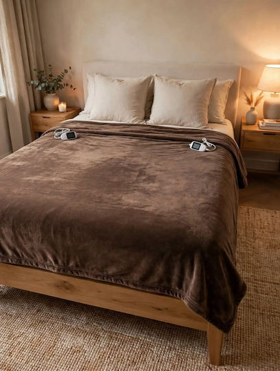 Kraft World ELEB-160 Brown Double Washable Electric Blanket Brown 140W 180x160cm