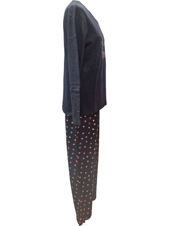Nina Club Winterliches Damen-Pyjama-Set aus Baumwolle Anthrazit