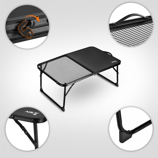 Nils Masă Metalică Pliabilă pentru Camping 60x40x25 cm Neagră