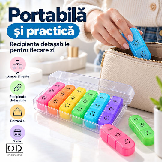 7-day Pill Organizer 21 Compartments Removable Containers 15.6 X 12 Cm Multicolor Original Deals