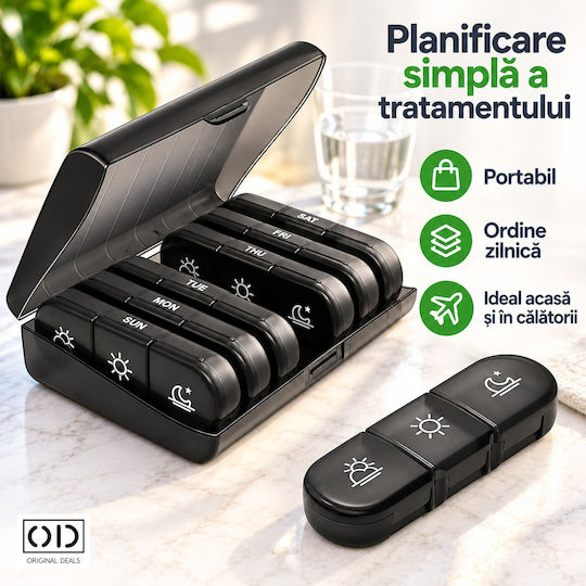 Weekly Medication Organizer 7 Days 21 Compartments Removable Containers 15.6 X 12 Cm Black Original Deals