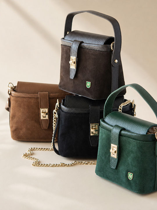 Braune Damen-Flap-Handtasche aus Leder und Wildleder