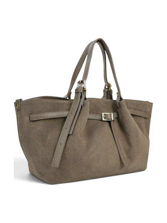 Leather Women's Shopper Bag Suede Taupe