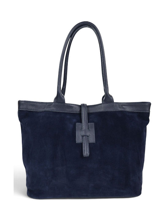 Women's Leather Shopper Bag Suede Blue