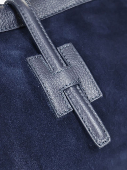 Women's Leather Shopper Bag Suede Blue