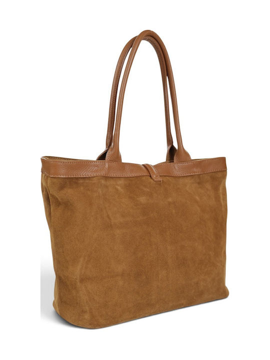 Women's Leather Shopper Bag Suede Tabac Brown