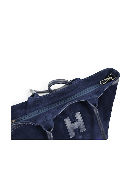 Women's Leather Shopper Bag Suede Blue