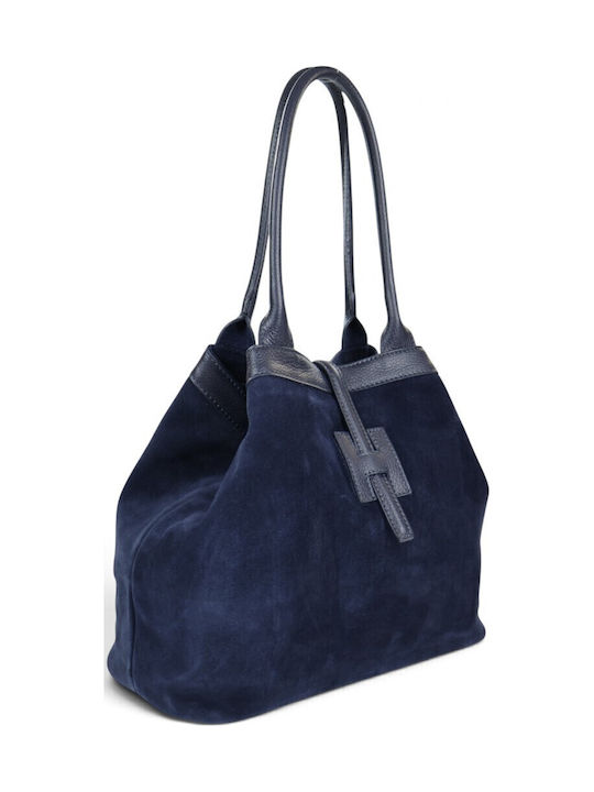 Women's Leather Shopper Bag Suede Blue