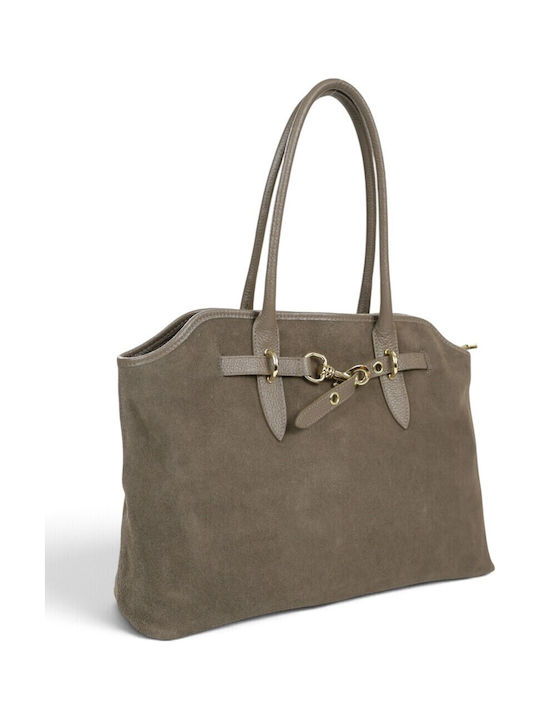 Leather Women's Tote Bag Suede Taupe
