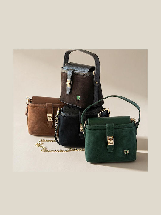 Damenhandtasche aus Leder zum Umhängen als Schulter-, Crossbody- oder Henkeltasche Suede Zypressengrün