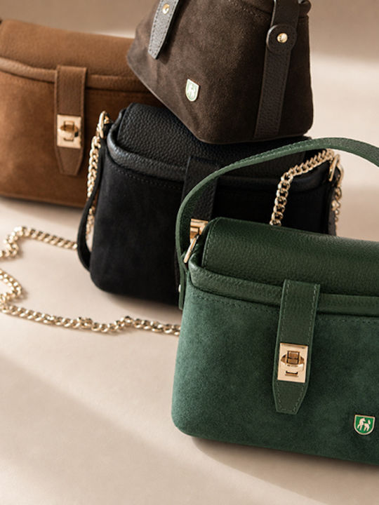 Damenhandtasche aus Leder zum Umhängen als Schulter-, Crossbody- oder Henkeltasche Suede Zypressengrün