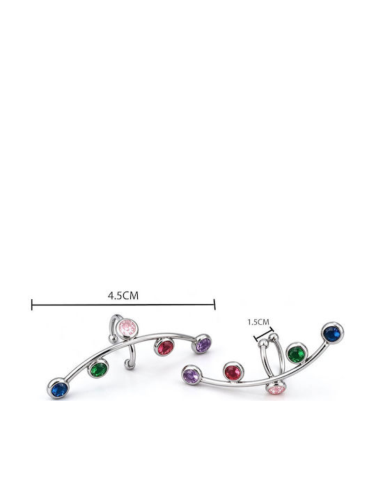 Ατσάλινα Ear Cuffs Πολύχρωμα Στρας Ασημί Σετ 2 Τεμαχίων