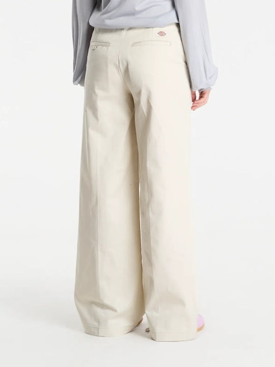 Pantaloni Largi de Damă din Bumbac în Carouri Bej