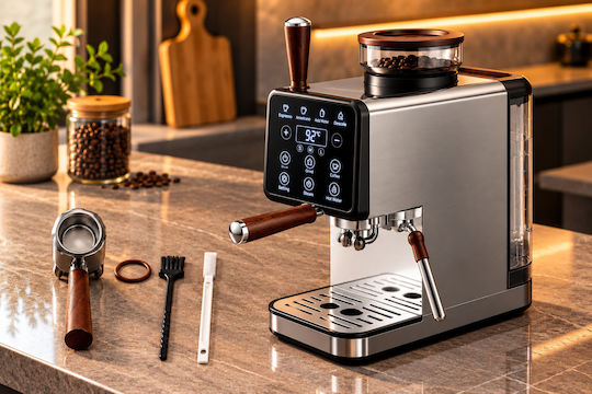 Automatic Espresso Machine 2200W 20bar Pressure with Grinder Silver SN-001-PRO