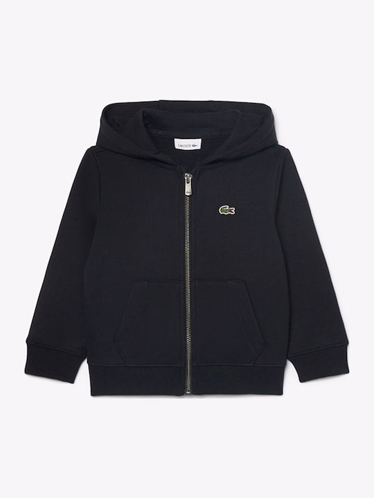 Lacoste Jachetă Hanorac pentru Copii din Polar, cu Glugă și Buzunare, Neagră