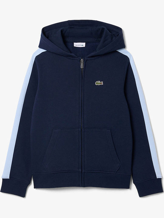 Lacoste Kids Hooded Sweatshirt Cardigan with Pockets Dark Blue