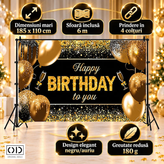 Happy Birthday To You Photo Backdrop Banner 185 X 110 Cm Polyester Canvas Black Gold Original Deals