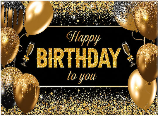 Happy Birthday To You Photo Backdrop Banner 185 X 110 Cm Polyester Canvas Black Gold Original Deals