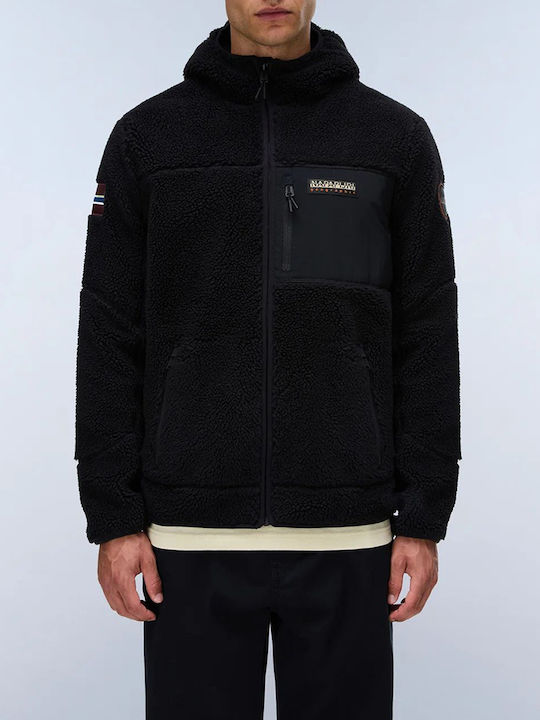 Napapijri Yupik Jachetă Bărbătească din Fleece cu Glugă Neagră Napapijri Yupik Jachetă Bărbătească din Fleece cu Glugă Neagră