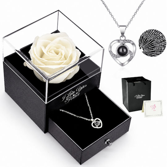 Eternal Rose Necklace Box “I Love You” in 100 Languages Pink