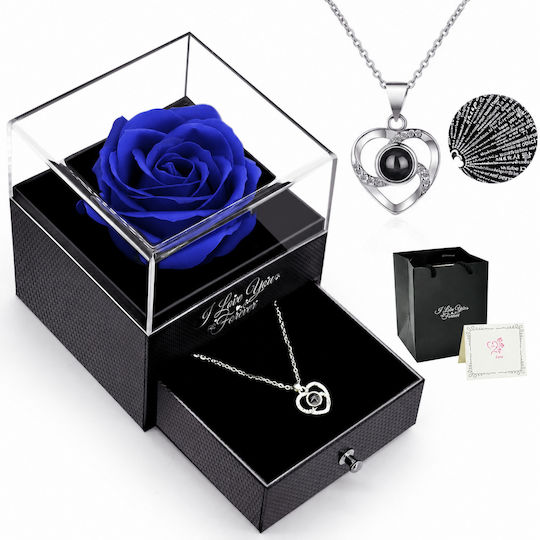 Eternal Rose Necklace Box “I Love You” in 100 Languages Pink