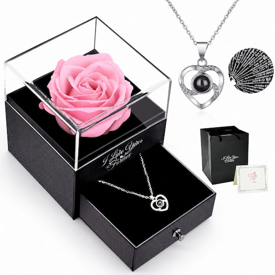 Eternal Rose Necklace Box “I Love You” 100 Languages Purple