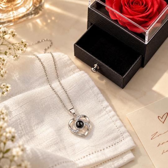Eternal Rose Necklace Box “I Love You” in 100 Languages Pink