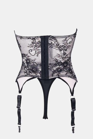 Dessous-Set Korsett Straps Strümpfe & Handschuhe Schwarz