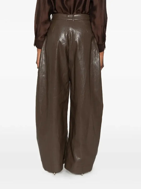 Damenhose aus Leder mit Hohem Bund Brown