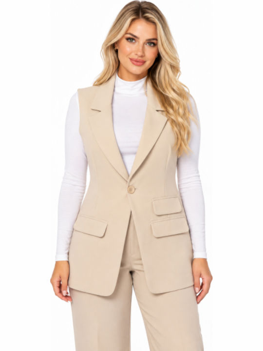 Women's Beige Vest WB-61996-27VE-Beige