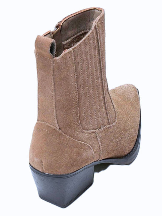 Leather Women's Cowboy Ankle Boots with High Heel Puro