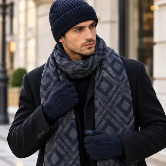 Herren-Set mit Strickmütze in blauer Farbe
