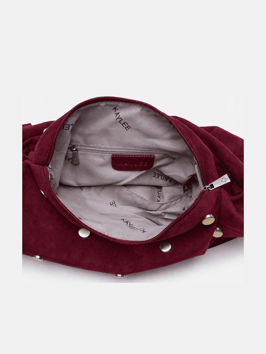 Burgunderfarbene Damen-Schultertasche aus Stoff und Wildleder