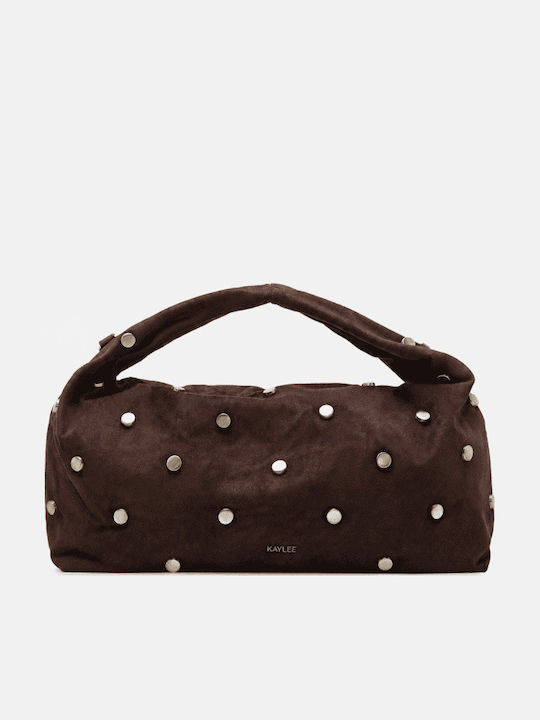 Dunkelbraune Damen-Schultertasche aus Stoff und Wildleder