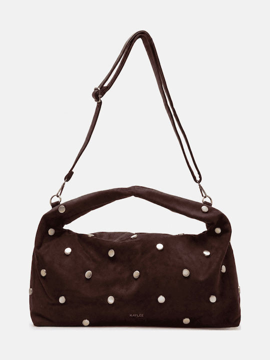 Dunkelbraune Damen-Schultertasche aus Stoff und Wildleder