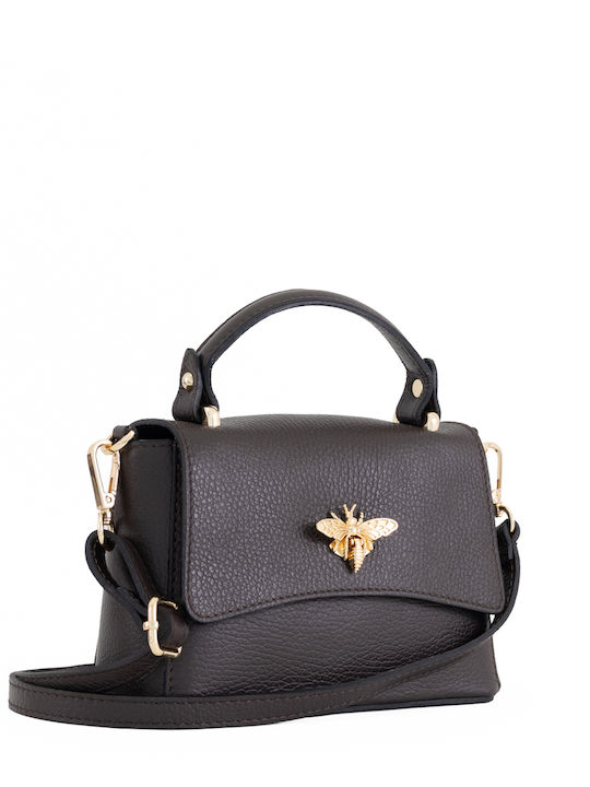 Damen-Ledertasche mit Klappe Schwarz