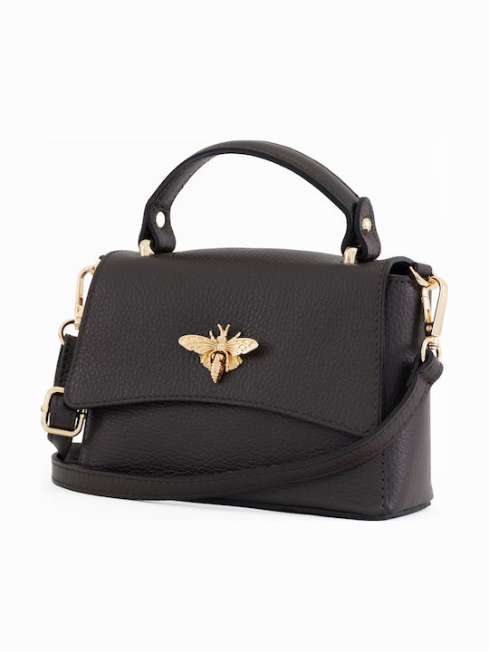 Damen-Ledertasche mit Klappe Schwarz