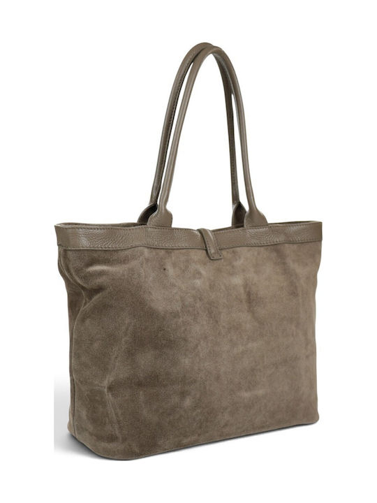 Leather Women's Shopper Bag Suede Taupe Scuro