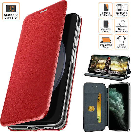 Book Din Piele Artificială Roșie (Motorola Edge 40 Neo)