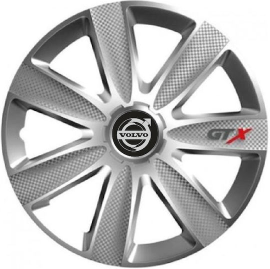 Versaco Car Hubcap Set Carbon GTX with Volvo Emblem 14" 4pcs Silver