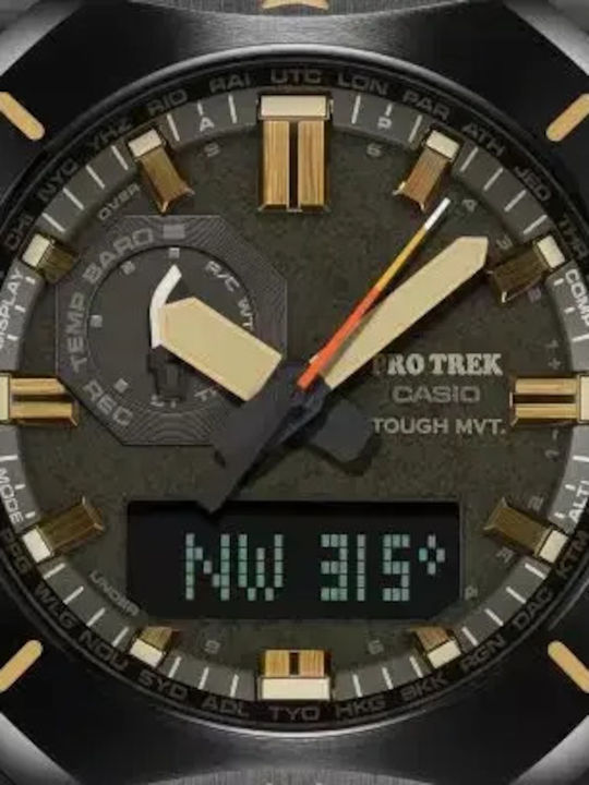 Pro Trek Мъжки аналогов/дигитален часовник 44,8 mm със соларно захранване и черна каучукова каишка