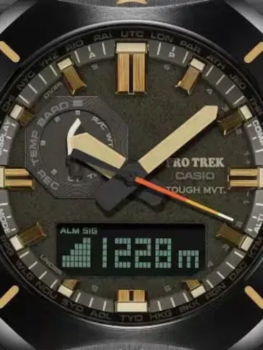 Pro Trek Мъжки аналогов/дигитален часовник 44,8 mm със соларно захранване и черна каучукова каишка