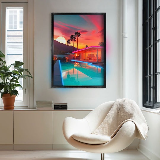 "vintage Villa" Painting with Neon LED Lighting 70x100 cm