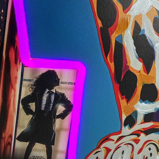 "New York Cat" Painting with Neon LED Lighting 70x100 cm