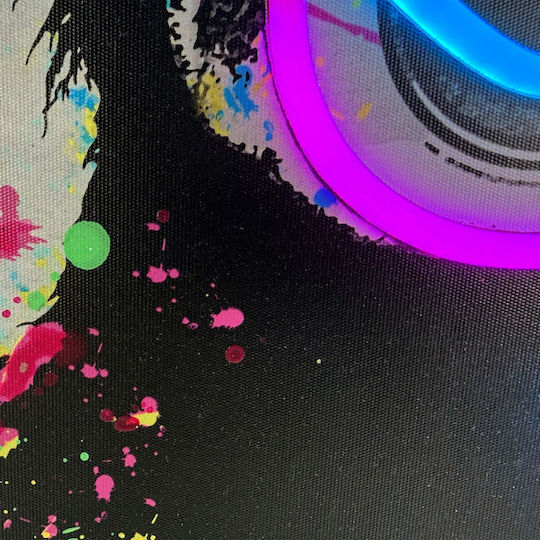 "chimp Stereo" Painting with Neon LED Lighting 70x50 cm